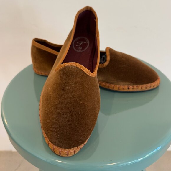 NEW Flabelus Velvet Slipper - Elinor Brown with Brown Piping Size 8 - Picture 3 of 9